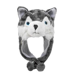 Gray and White Wolf Kids Hat - Blue Eyes Wolf Plush Hat Husky Plush Animal Hat